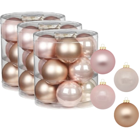 24x stuks glazen kerstballen parel roze 8 cm glans en mat -