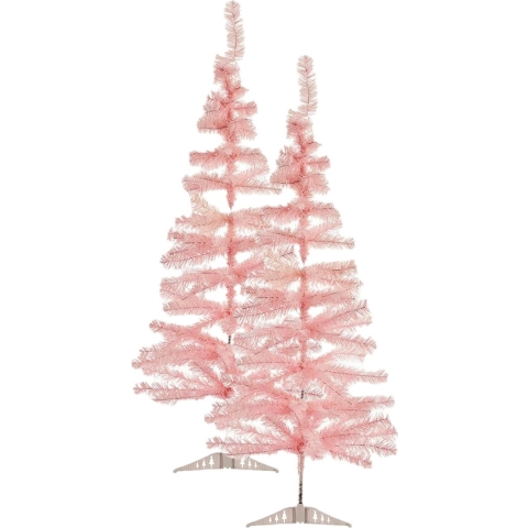 2x stuks kleine lichtroze kerstbomen van 120 cm -