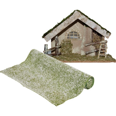 Lege kerststal - L42 x B19 H30 cm - incl. gras ondergrond/achtergrond - besneeuwd -