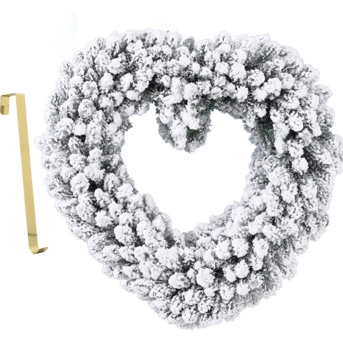 Kerstkrans hart vorm met sneeuw 50 cm kunststof incl. deurhanger -