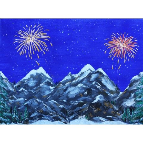 Achtergrond Canvas LED Vuurwerk 76X56 cm kerst - My village