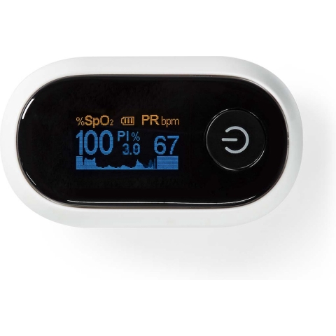 Nedis SmartLife Pulse Oximeter | Bluetooth® | OLED-Scherm | Anti-bewegingsinterferentie / Auditief alarm / Polsslag / Zuurstofverzadiging (SpO2) | Wit