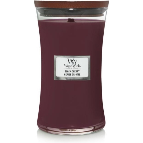 WoodWick Geurkaars Large Black Cherry - 18 cm / ø 10 cm - Geurkaars in Glas - Houten Lont
