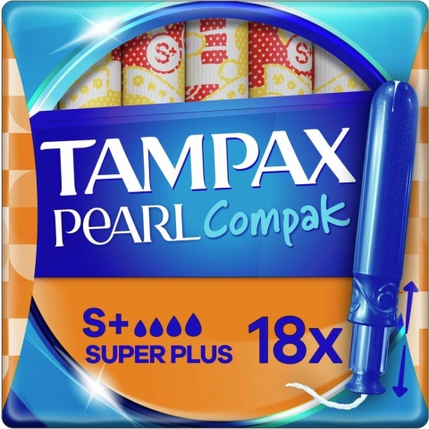 8x Tampax Pearl Compak Super Plus Tampons met Inbrenghuls 18 stuks
