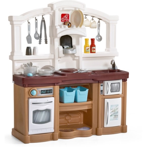 Step2 Fun with Friends Speelkeuken Bruin - Elektronische kookplaat - Incl. 40-delige accessoire-set