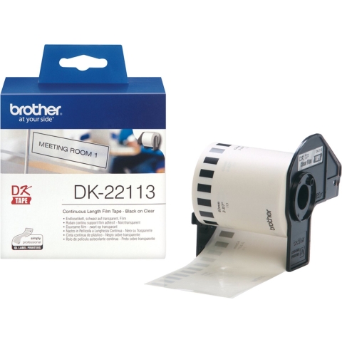 Brother DK-22113 Rol met etiketten 62 mm x 15.24 m Folie Transparant 1 stuk(s) Permanent hechtend DK22113 Universele etiketten