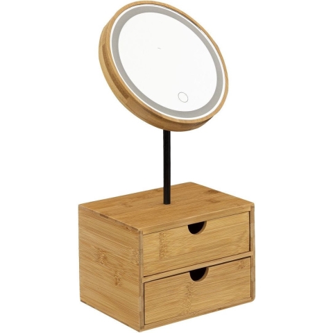 Make-up organizer/opberger met spiegel en verlichting bamboe 45 x 15 x 20 cm -