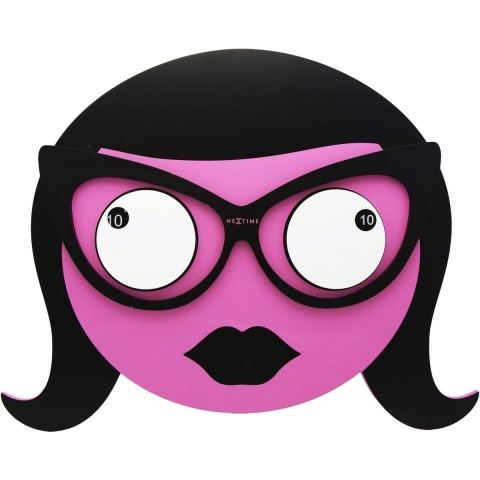 NeXtime NE-3110 Wandklok 44,5x36x3,7cm Hout, Roze, 'Mrs. Spectacles'
