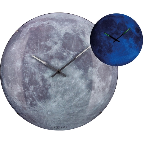 NeXtime NE-3164 Wandklok Dia. 35 Cm, Bol Glas, &apos;blauw Moon Dome&apos;