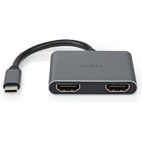 Nedis USB Multi-Port Adapter | USB 3.2 Gen 1 | USB-C Male | 2x HDMI | 0.10 m | Rond | Vernikkeld | PVC | Zwart | Envelop - CCGP64670BK01