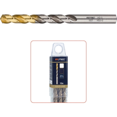 Rotec HSS-G spiraalboor, DIN 338, type HD-S, TiN-top, ø10,0 - 5 stuk(s) - 102.1000T - 102.1000T