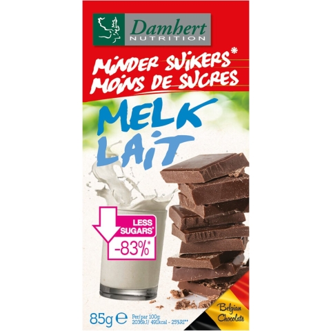 12x Damhert Chocoladetablet Melk Minder Suikers 85 gr