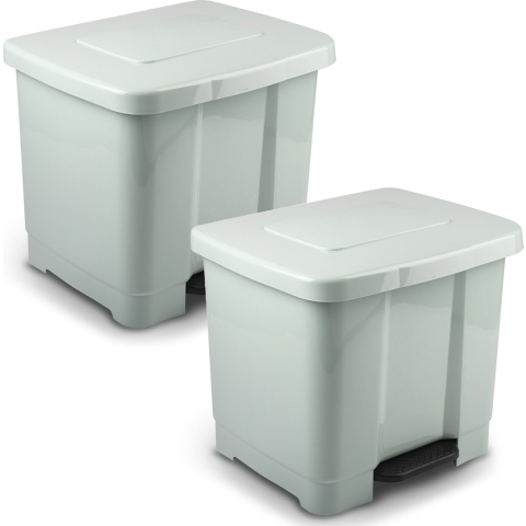 2x Stuks dubbele/2-vaks afvalemmer/vuilnisemmer mintgroen 35 liter met deksel en pedaal -