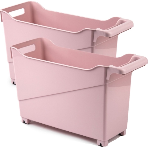 Set van 6x stuks kunststof trolleys pastel roze op wieltjes L45 x B17 x H29 cm -