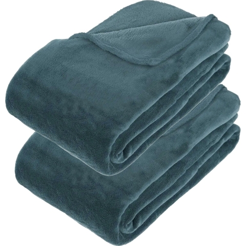 2x Stuks grote Fleece deken/fleeceplaid petrol blauw 180 x 230 cm polyester -