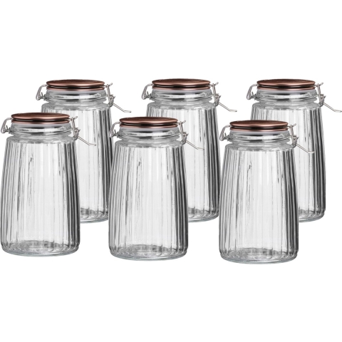 Weckpot/inmaakpot - 6x - 1,8L - glas - met beugelsluiting - koperen deksel -