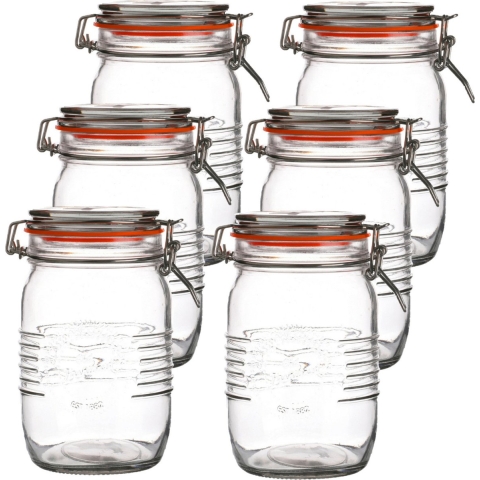Voorraadpot/bewaarpot - 10x - 1L - glas - met beugelsluiting - D14 x H17 cm -