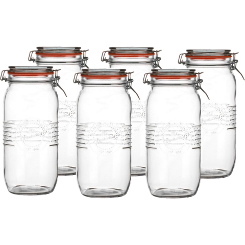 Voorraadpot/bewaarpot - 6x - 2L - glas - met beugelsluiting - D14 x H27 cm -