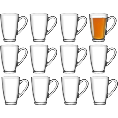 Pasabahce Koffie/thee glazen Jasmin - set 12x stuks - transparant glas - 330 ml -