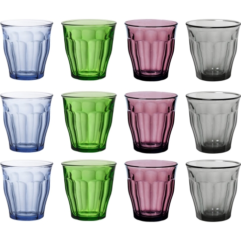 Drinkglazen/waterglazen Picardie - 12x stuks - gekleurd glas - 250 ML -