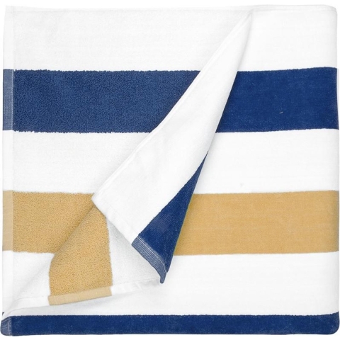 The One Towelling TH1090 Beach Towel Stripe - Navy Blue/Gold/White - 90 x 190 cm