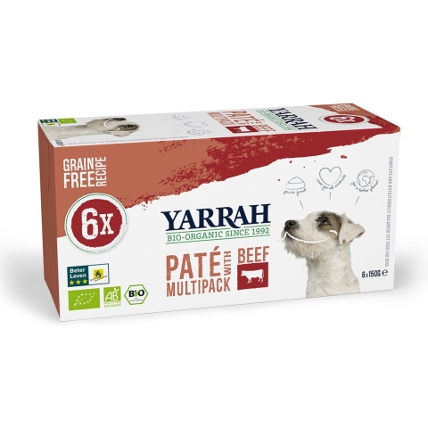 4x Yarrah Bio Hondenvoer Multipack Paté Graanvrij Rund - Kip 6 x 150 gr
