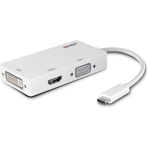 LINDY USB-C, VGA Converter [1x USB-C stekker - 1x DVI-bus 24+5-polig, HDMI-bus, VGA-bus] 43273 0.13 m