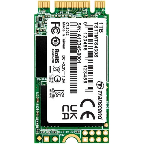Transcend 430S 1 TB SATA M.2 SSD 2242 harde schijf M.2 SATA 6 Gb/s Retail TS1TMTS430S