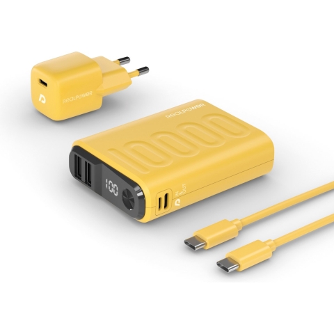 RealPower PB-10000 Power Pack Powerbank 10000 mAh Li-ion USB, USB-C Geel