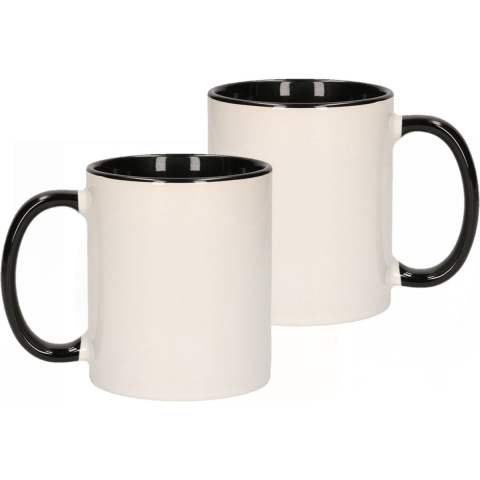 10x stuks wit met zwarte koffie drink mokken 300 ml -