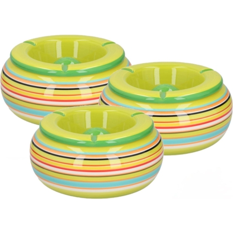 3x stuks asbak in mooie groene kleuren combinatie van 19 cm -