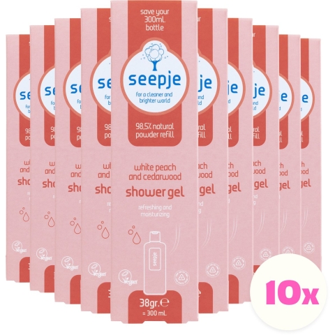 10x Seepje Witte Perzik en Cederhout Douchegel Navulling 38 gr