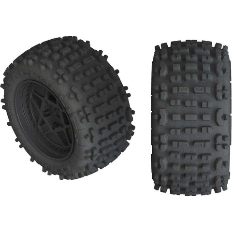 Arrma - 1/10 dBoots Backflip LP Front/Rear 3.8 Pre-Mounted Tires, 17mm Hex, Black (2): 4S (AR550050)