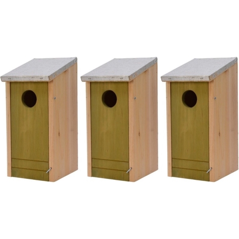 3x Houten vogelhuisjes/nestkastjes lichtgroene voorzijde 26 cm -