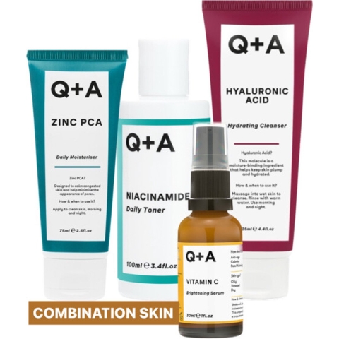 Q+A Combination Skin - Reinigingsgel 1x 125 ml&Toner 1x 100 ml&Gezichtsserum 1x 30 ml&Moisturiser 1x 75 ml - Pakket
