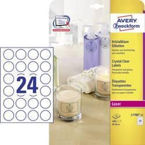 Avery-Zweckform L7780-25 Folie-etiketten Ø 40 mm Polyester folie Transparant 600 stuk(s) Permanent hechtend Laser (kleur), Laser (zwart/wit), Handschriften