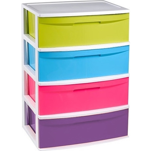 Ladekast/organizer met 4 lades wit/multi kleuren 40 x 56 x 80 cm -