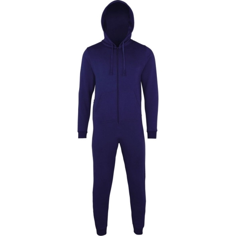 Warme onesie/jumpsuit - donkerblauw - huispakken volwassenen - katoen/polyester L/XL (42/44- 52/56) -