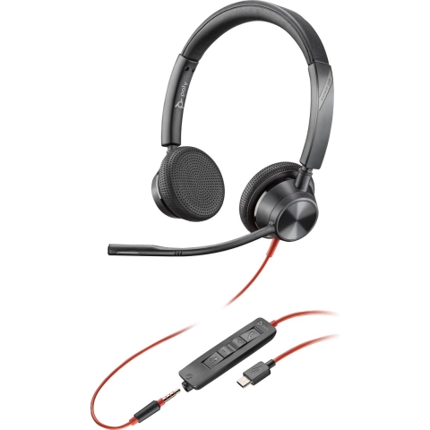 HP Poly Blackwire C3325 On Ear headset Computer Kabel Stereo Zwart Ruisonderdrukking (microfoon) Headset, Volumeregeling, Microfoon uitschakelbaar (mute)