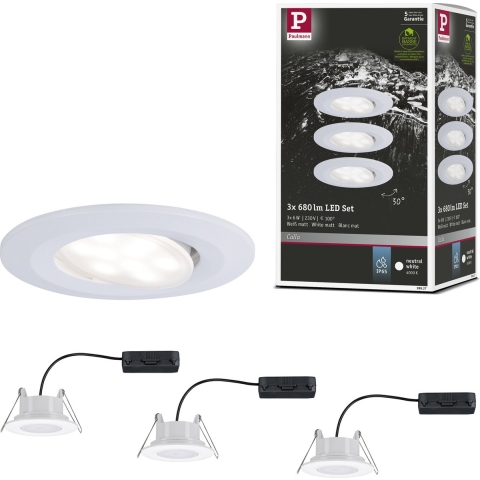 Paulmann Calla LED-inbouwlamp voor badkamer Set van 3 stuks 18 W IP65 Wit (mat)