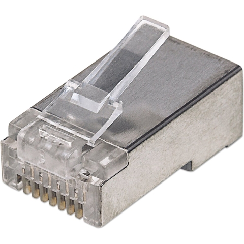 Intellinet Kabel Intellinet verpakking van 100 stuks Cat5e modulaire RJ45-stekkers STP 3-voudige klem voor massieve draad 100 stekkers in pot 790574