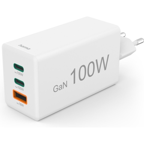 Hama Snellader GaN 2x USB C PD 1x USB A QC 100W Wit