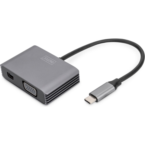 Digitus DA-70825 Mini-displayport / USB-C / VGA Adapter [1x USB-C - 2x Mini-DisplayPort bus, VGA-bus] Zwart Afgeschermd, Rond 0.2 m