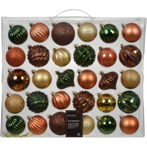 Decoris Kerstballenset Van Kunststof In Bruintinten Box A 30 Ballen