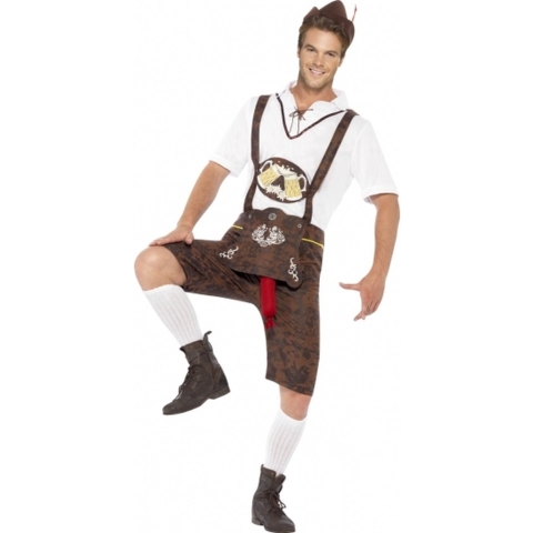 Tirolerbroek lederhosen - bruin - heren - broek - polyester - Tirolerfest - verkleedkleding 52-54 (L) -