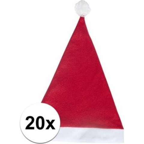 Kerstmuts - 20x - rood - volwassenen - polyester - 59 cm - kerstaccessoires -