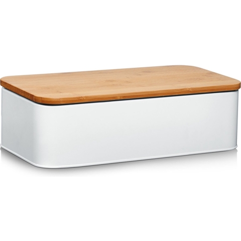 Zeller Luxe Broodtrommel - hout / wit- met deksel - 42 cm - brooddoos - brood bewaardoos -