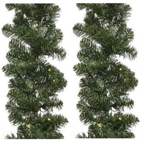 2x Groene kerst dennenslinger guirlande Imperial met licht 270cm -