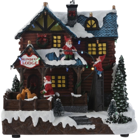 Kerstdorp huis - met beweging, led verlichting en muziek - 25 cm - poliresin -