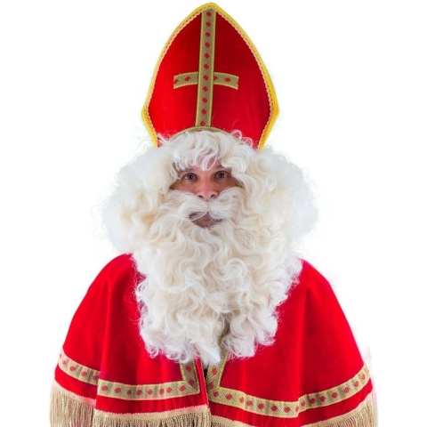 Luxe Sinterklaas pruik met baard en snor - wit - accessoires -